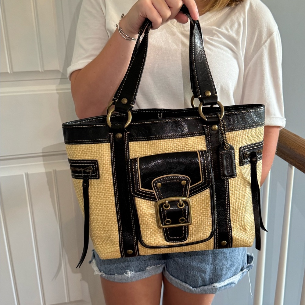 Coach 2005 Vintage Legacy Straw Shoulder Bag